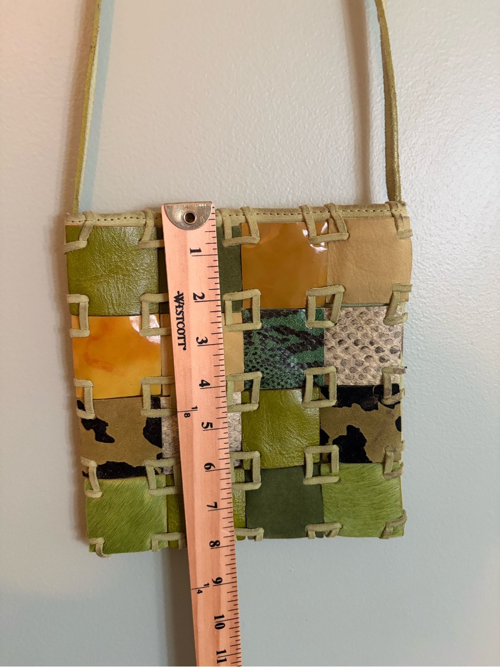 Luisa Spagnoli VTG Leather Patchwork Crossbody Bag Boho 70s Retro Luxury 8" - Picture 8 of 13